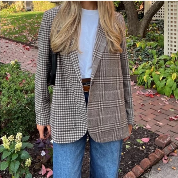 Madewell wool blazer- Larsen in mixed plaid patchwork neutral XS rare - Picture 4 of 7